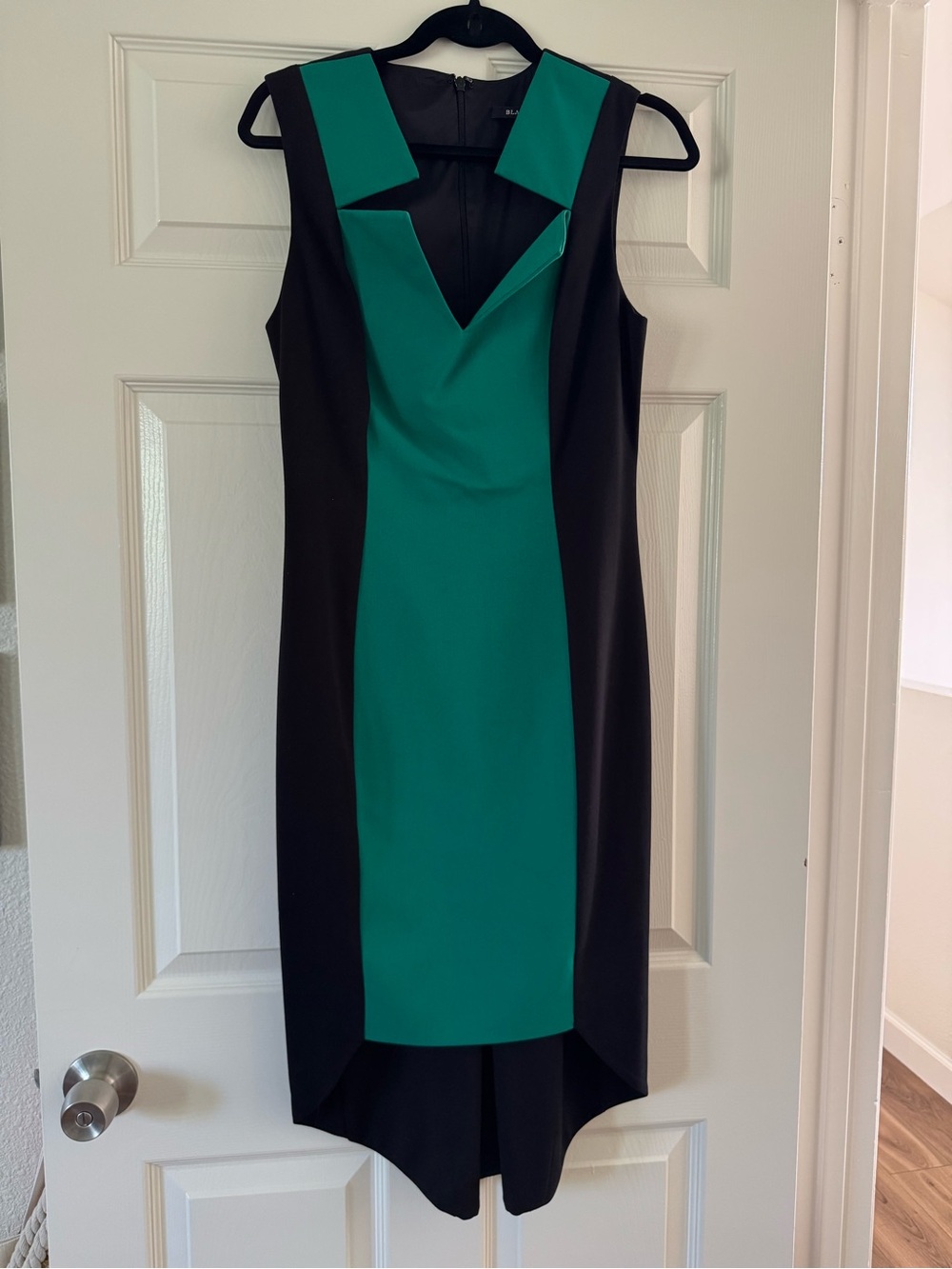 Black Halo Teal and Black High-Low Sheath Dress